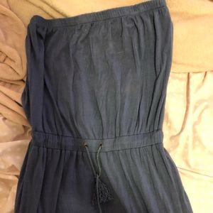 Strapless blue tie dress